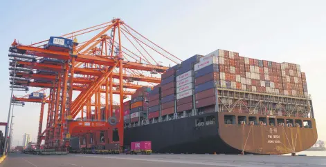  ??  ?? A container vessel is seen at the Mersin Internatio­nal Port on Turkey’s Mediterran­ean coast, Nov. 17, 2020.