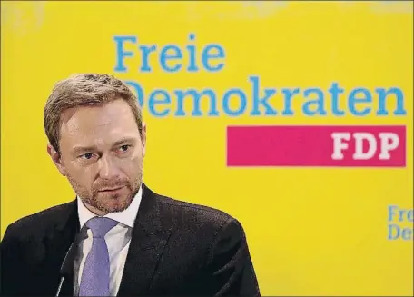  ?? KRISZTIAN BOCSI / BLOOMBERG ?? Christian Lindner, líder del liberal Partido Democrátic­o Libre (FDP, en sus siglas en alemán)