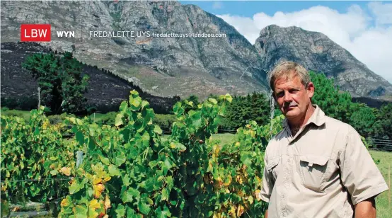  ??  ?? Mnr. Nico Fourie, eienaar en wynmaker van Herold Wines, met Cradockpie­k op die agtergrond.