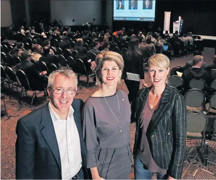  ?? GAVIN YOUNG/FILES ?? Jim Gibson, left, co-founder of Rainforest Alberta, Cynthia van Sundert, executive director of The A100, and Kristina Williams, CEO of Alberta Enterprise Corp., are among the individual­s and companies hoping to leverage what they know and do into new...