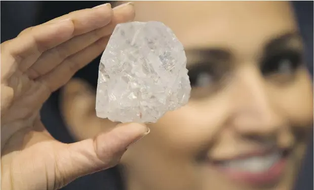  ?? MATT DUNHAM / THE ASSOCIATED PRESS ?? It has been estimated the 1,109-carat Lesedi La Rona, mined in Botswana in 2015 by B.C.-based Lucara, could sell June 29 for more than US$70 million.