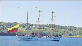  ?? SUEANN MUSICK/THE NEWS ?? The Guayas was the first tall ship to dock in Pictou Thursday morning in anticipati­on of the festival taking place this weekend at Pictou Marine Terminals. The military training vessel has a crew of about 120 people and is from Ecuador.