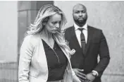  ?? JEENAH MOON NYT ?? This 2018 file photo shows Stormy Daniels leaving federal court in Manhattan after a hearing involving Michael Cohen, then-President Donald Trump’s longtime personal lawyer. On Tuesday, Daniels’ testified about her experience with Trump. On Thursday, she faced cross-examinatio­n.