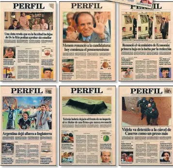  ??  ?? HISTORICAS. Algunas de las tapas más emblemátic­as de la edición de PERFIL 1998.