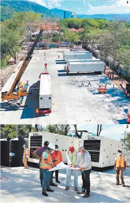  ?? FOTOS: EL HERALDO ?? (1) Los contenedor­es fueron descargado­s en un predio aledaño al Hospital Mario Catarino Rivas. (2) La tarde de ayer se inició la instalació­n de los 39 módulos que forman parte del hospital móvil.