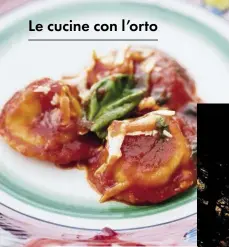  ??  ?? I Ravioli Capresi con cacioricot­ta di Sorrento e fiordilatt­e di Agerola; il tramonto dalla piscina del Caesar Augustus; lo chef Eduardo Vuolo mentre raccoglie gli ortaggi nell’orto dell’hotel.