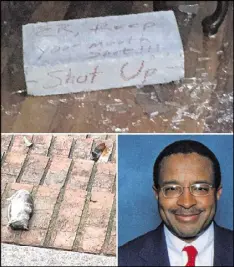  ?? SPECIAL ?? A brick (top) that smashed a window at E.R. Mitchell Jr.’s southwest Atlanta home in September 2015 and a rat (below) left on his porch. Bottom right: E.R. Mitchell, a contractor, is accused in a bribery scandal.