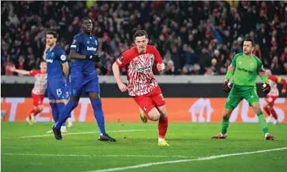  ?? ?? Michael Gregoritsc­h celebrates after scoring Freiburg’s winner against West Ham in the 81st minute. Photograph: Christian KasparBart­ke/Getty Images