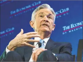  ?? Carolyn Kaster Associated Press ?? FED CHIEF Jerome H. Powell is not as worried as others about leveraged loans. He said direct risk to banks is limited because of restrictio­ns on their lending.