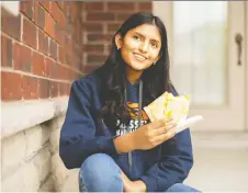  ?? DAX MELMER ?? Anumita Jain, a Grade 12 Massey student pictured outside her home on Wednesday, led an initiative to provide free menstrual hygiene products in public secondary and elementary schools.