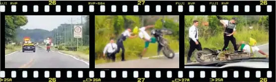  ?? FOTO: ALFONSO QUESADA. ?? Los oficiales hicieron bajado al motociclis­ta de un jalón.