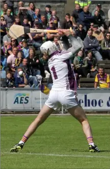  ??  ?? Mark Fanning in the act of scoring the goal from a penalty which was incredibly not seen by two umpires and referee Johnny Ryan in Innovate Wexford Park on Saturday.