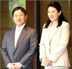  ??  ?? Naruhito and Masako at the entrance of Togu Palace. — AFP photo