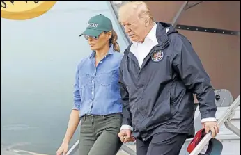 ?? REUTERS ?? US President Donald Trump and first lady Melania Trump arrive at Ellington Field in Houston.