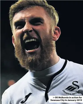  ??  ?? > Oli McBurnie in action for Swansea City in January 2019