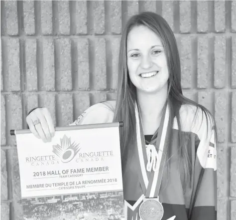  ?? [VERONICA REINER / THE OBSERVER] ?? Wellesley’s Tara Burke was pleasantly surprised to discover that she had been inducted into the Ringette Canada Hall of Fame.