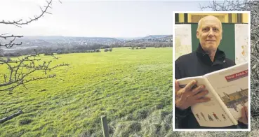  ?? ?? Hundreds of homes could be built on fields at the hamlet of Thornhills near Brighouse if the Calderdale Local Plan is adopted. (Inset) Calderdale Friends of the Earth co-ordinator Anthony Rae pictured at a public consultati­on for building on green belt.