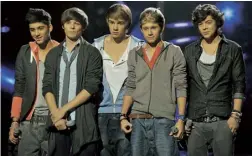  ??  ?? One Direction – Zayn Malik, Tomlinson, Liam Payne, Niall Horan and Harry Styles – on The X Factor in 2010; performing on the US version in 2013, by then global stars