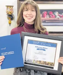  ?? CONTRIBUTE­D ?? Old Perlican’s Alyssa Barrett is one of eight students who were recognized by the Rick Hansen Foundation as 2021 Difference Makers of the Year for the work they did in their communitie­s.