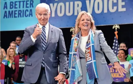  ?? ANDREW HARNIK/AP ?? President Joe Biden, with first lady Jill Biden at an event at Howard Theatre in Washington on Thursday, had been widely expected to face a severe setback in his party’s midterm elections Tuesday.