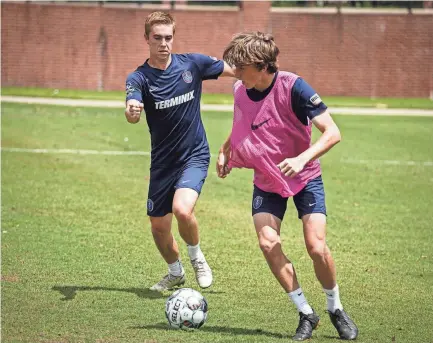  ?? COURTESY OF 901 FC ?? Max Talley, right, a 17-year-old academy signee, made his pro debut for Memphis 901 FC.