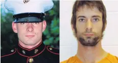  ?? Edie Ray Routh is pictured in his US Marines uniform and in his prison uniform. Mr Routh is accused of killing Chris Kyle, the subject of American Sniper.
AP ??