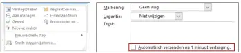  ??  ?? Een gedefiniee­rde Snelle stap moet handmatig worden geactiveer­d. Je kunt instellen of Outlook een e-mail automatisc­h moet versturen of dat je die eerst nog wilt bewerken.