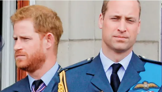  ??  ?? Family rift: Harry and William, once so close and supportive, are now coldly estranged