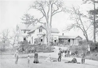  ?? IMAGE F-04196 COURTESY ROYAL B.C. MUSEUM, B.C. ARCHIVES ?? Fairfield was Trutch’s home in Victoria. This image includes Joseph Trutch, his wife, his mother, John Trutch, Mrs. Peter O'Reilly (née Caroline Trutch) and two children.