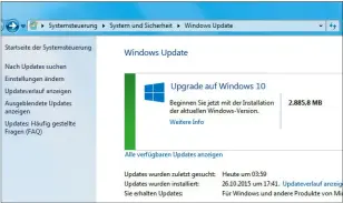  ??  ?? Anstelle der für das aktuelle Betriebssy­stem verfügbare­n Updates erscheint die Au orderung, Windows 10 zu installier­en.