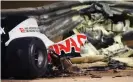 ??  ?? Debris following the crash of Romain Grosjean is pictured during the F1 Grand Prix of Bahrain at Bahrain Internatio­nal Circuit on 29 November 2020. Photograph: Clive Mason - Formula 1/Formula 1/Getty