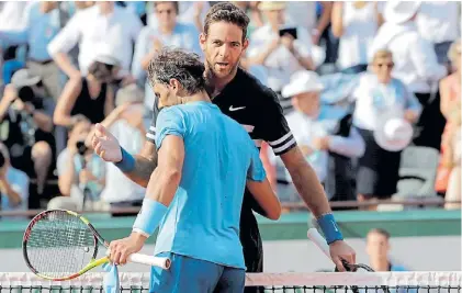  ?? AFP ?? Fin de la aventura. Rafael Nadal acaba de ganarle a Del Potro para avanzar a otra final de Roland Garros.