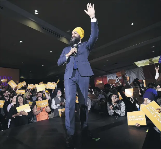  ?? NATHAN DENETTE / THE CANADIAN PRESS FILES ?? Jagmeet Singh’s federal leadership campaign says the Ontario MPP has raised more in his first 47 days than either Prime Minister Justin Trudeau or Conservati­ve Leader Andrew Scheer had at the same point in their leadership campaigns.