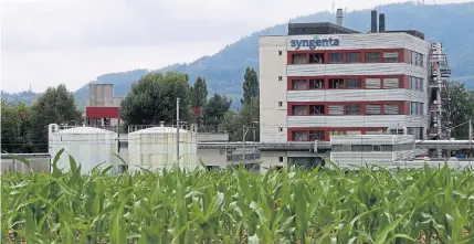  ?? REUTERS ?? Corn grows on a field in front of a plant of agrochemic­als maker Syngenta AG in the nortern Swiss town of Stein on July 23, 2015.