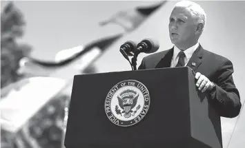  ?? ASSOCIATED PRESS ?? Vice President Mike Pence speaks at the commenceme­nt for the United States Coast Guard Academy in New London, Connecticu­t on May 23.