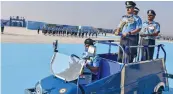  ?? — PTI ?? Air Chief Marshal V.R. Chaudhari reviews the parade during the combined graduation parade at Dundigal Air Force Academy in Hyderabad on Saturday.