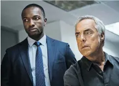  ?? — AMAZON ?? Jamie Hector, left, and Titus Welliver star in Bosch, a popular police procedural premised on white cops besting diverse higher-ups.