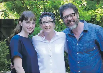  ??  ?? Alison Snowden, centre, with her daughter Lily and husband David Fine, is alive thanks to an organ donor.