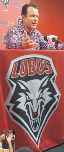  ?? GREG SORBER/JOURNAL ?? Second-year University of New Mexico Lobos men’s basketball coach Paul Weir talks Tuesday as season tickets go on sale this week. Weir gave a general state of the program update, covering topics like transfers, ticket sales, coaching staff contracts...