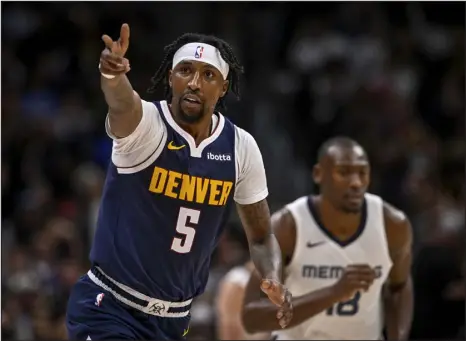  ?? AARON ONTIVEROZ — THE DENVER POST ?? Nuggets guard Kentavious Caldwell-pope (5) could be this year’s Bruce Brown with a player option for the 2024-25 season all that’s left on his contract with Denver.