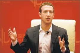  ?? MARK SCHIEFELBE­IN/ASSOCIATED PRESS ARCHIVES ?? Facebook CEO Mark Zuckerberg, shown in China last year, said: “Across the world there are people left behind by globalizat­ion, and movements for withdrawin­g from global connection.”