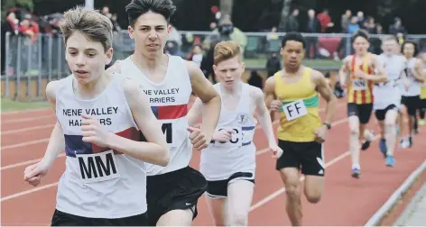  ??  ?? Harry Hewitt (front) was in sparkling form for Peterborou­gh Nene Valley AC at the weekend.