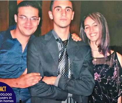  ??  ?? ‘MY HEROIC BROTHER’: Mariam pictured with Omar, centre, and a friend on a night out in 2009