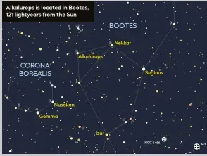  ??  ?? Alkalurops is located in Boötes, 121 lightyears from the Sun