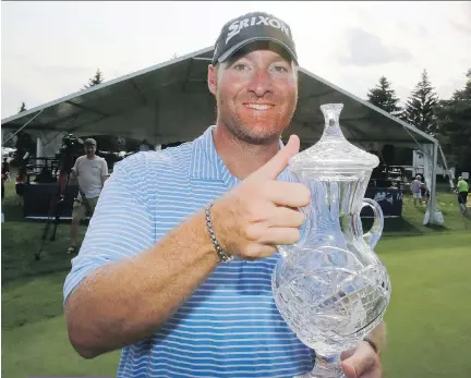  ?? PATRICK DOYLE. ?? Mark Blakefield captured the National Capital Open to Support Our Troops by two strokes on Sunday in Ottawa. Blakefield came into the week without a previous top-10 finish in six previous starts on the Mackenzie Tour this year, having earned only $7,722. Sunday’s triumph was worth $31,500.