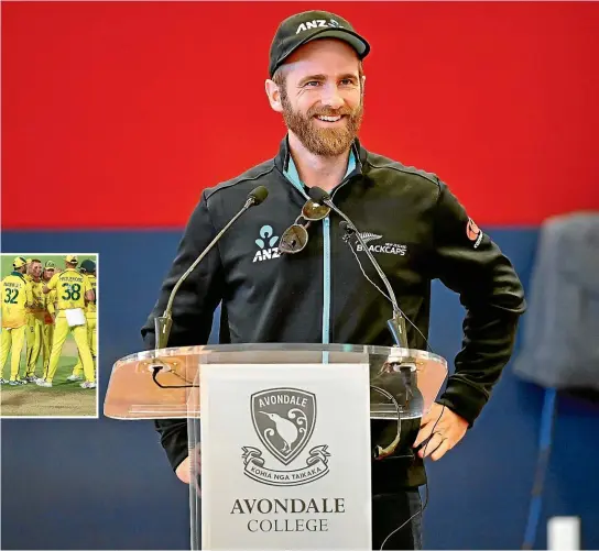  ?? PHOTOSPORT/ GETTY IMAGES ?? Black Caps captain Kane Williamson speaks during the team’s Twenty20 World Cup squad announceme­nt at Avondale College in Auckland. Williamson’s form was patchy during the recent oneday series in Australia.