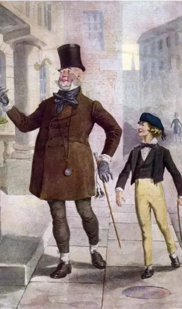  ??  ?? El señor Micawber y David Copperfiel­d en una ilustració­n para la novela, c. 1850.