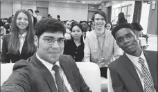  ?? PROVIDED TO CHINA DAILY ?? Filip Filipovic (front left) takes a selfie with other internatio­nal students at the 2023 Higher Education Expo China in Chongqing.