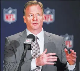  ?? ERIK VERDUZCO/ LAS VEGAS REVIEW-JOURNAL @ERIK_VERDUZCO ?? NFL Commission­er Roger Goodell says the $1.9 billion, 65,000-seat domed stadium to be built in Las Vegas for the relocation of the Raiders from Oakland could accommodat­e a Super Bowl, sometime after 2021.