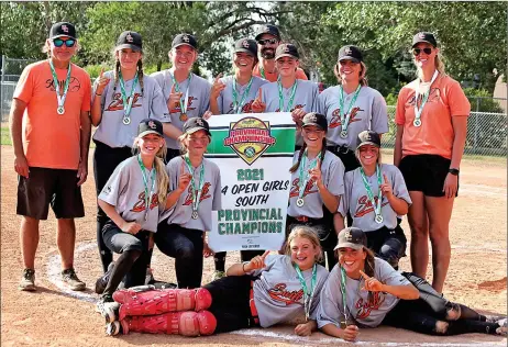  ?? SUBMITTED PHOTO ?? The Swift Current U14 Sonic won the Softball Saskatchew­an U14 South Open Tournament in Regina on August 8. Pictured (L-R): back row - Terry Pavely, Abbey Arntsen, Rayanne Fleischfre­sser, Brynn Watts, Mike Shotter, Sami Wandler, Taylor Schury, Alyssa Taylor. Middle row - Vegas Appel, Taya Shotter, Kasey Jessiman, Bree Pavely. Front row - Riley Gramlich and Emma Murdoch.